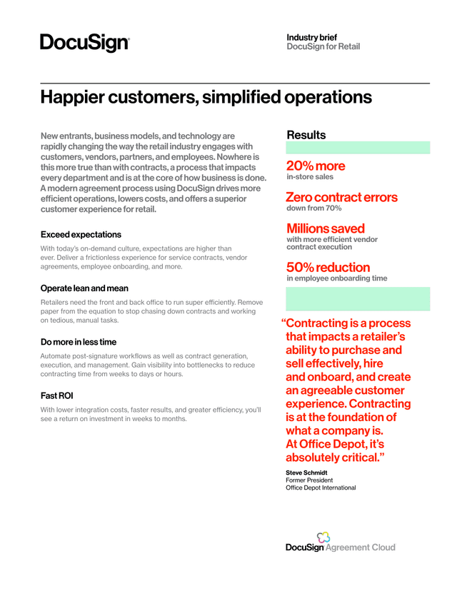 DocuSign For Retail Industry Brief screenshot