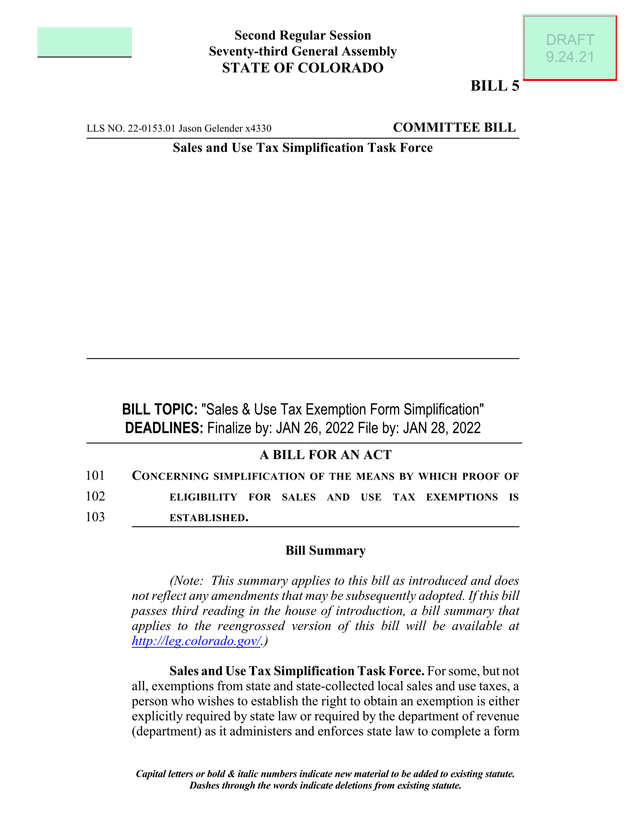 Sales  Use Tax Exemption Form Simplification Bill screenshot