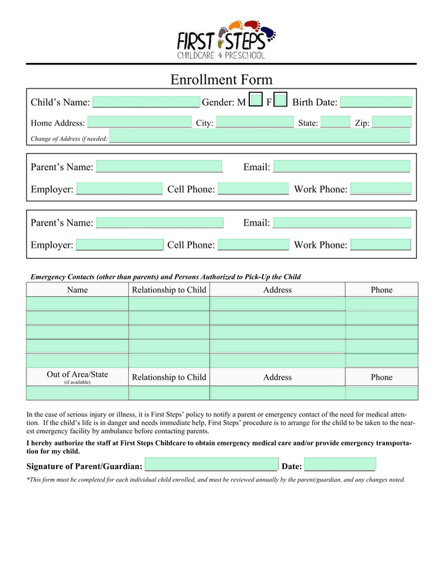 Enrollment Form screenshot