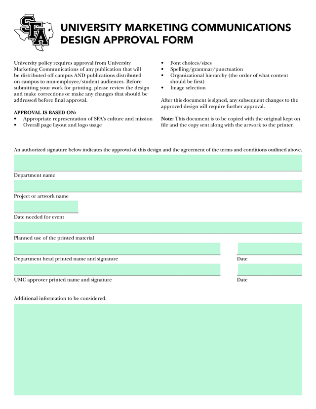 Design Approval Form screenshot