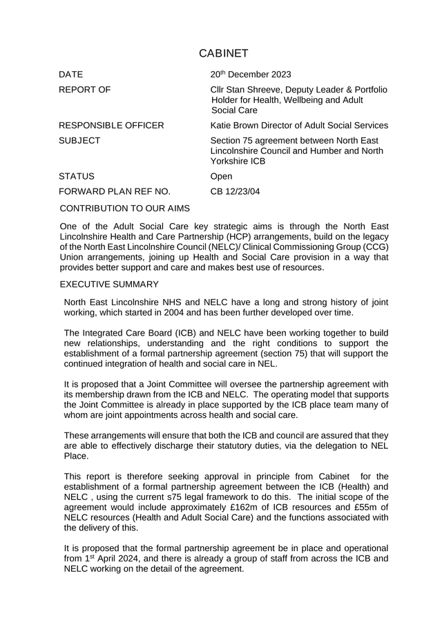 Section 75 Partnership Agreement Report screenshot