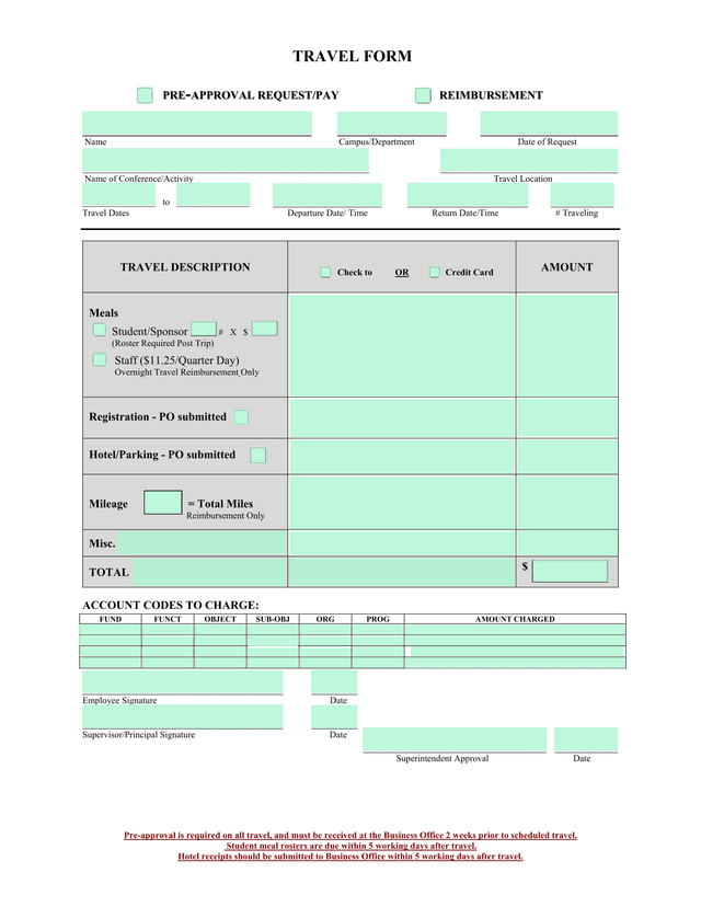 TRAVEL FORM screenshot