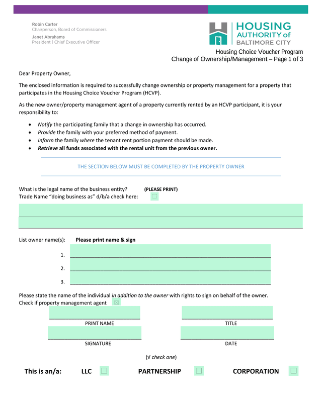 Housing Choice Voucher Program Change Of OwnershipManagement screenshot