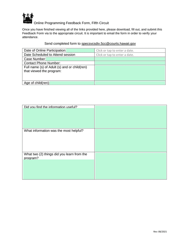 Online Programming Feedback Form, Fifth Circuit screenshot