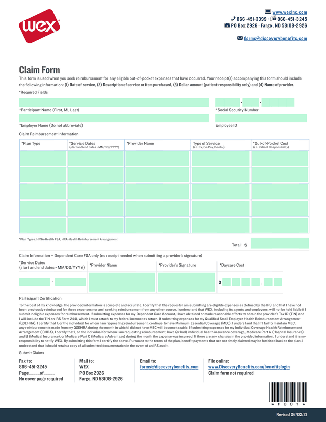 Claim Form screenshot