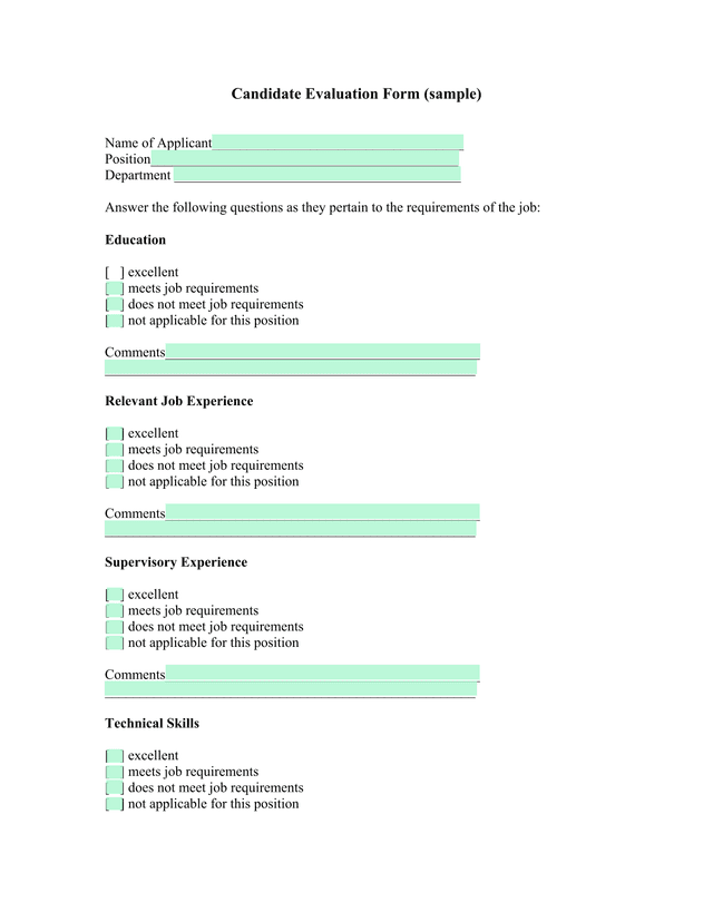 Candidate Evaluation Form (Sample) screenshot