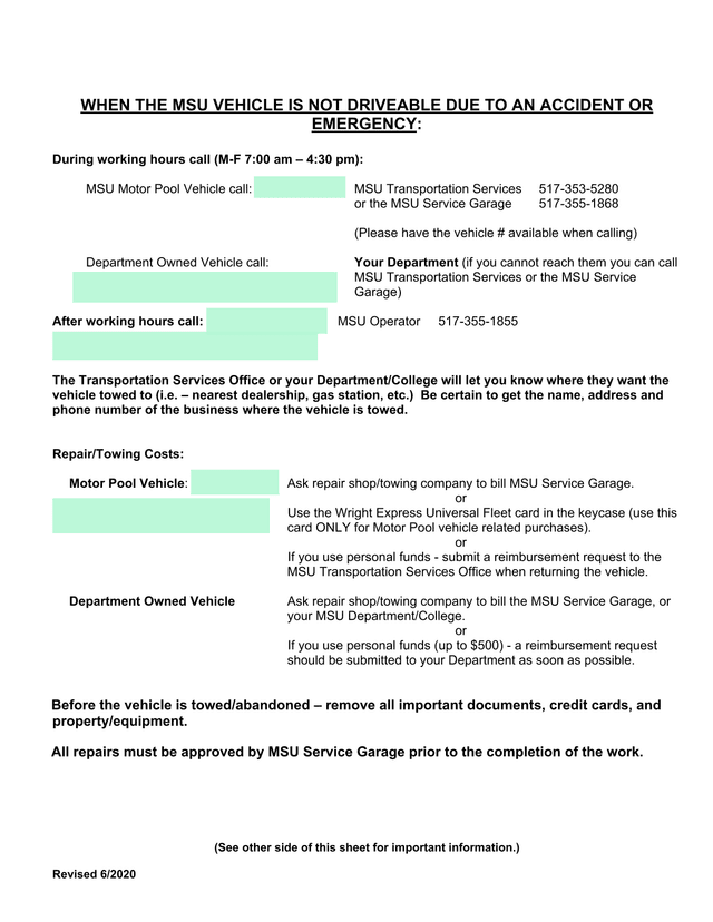 MSU Vehicle Accident And Emergency Procedure screenshot