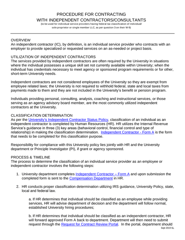 Procedure For Contracting With Independent ContractorsConsultants screenshot