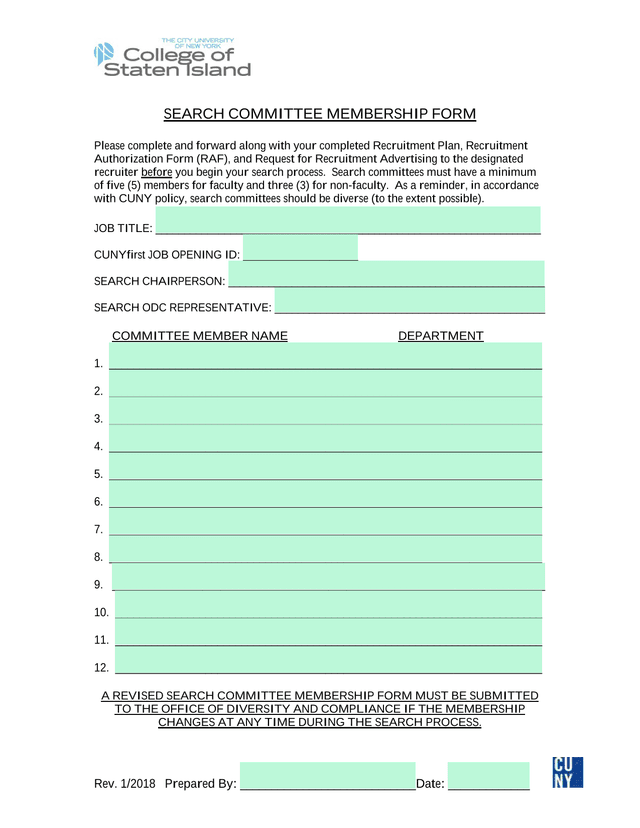 SEARCH COMMITTEE MEMBERSHIP FORM screenshot