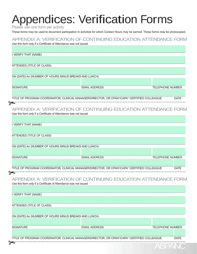 Appendix A Verification Of Continuing Education Attendance Form screenshot