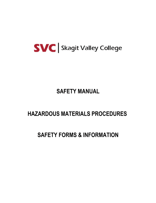 SAFETY MANUAL HAZARDOUS MATERIALS PROCEDURES SAFETY FORMS  INFORMATION screenshot