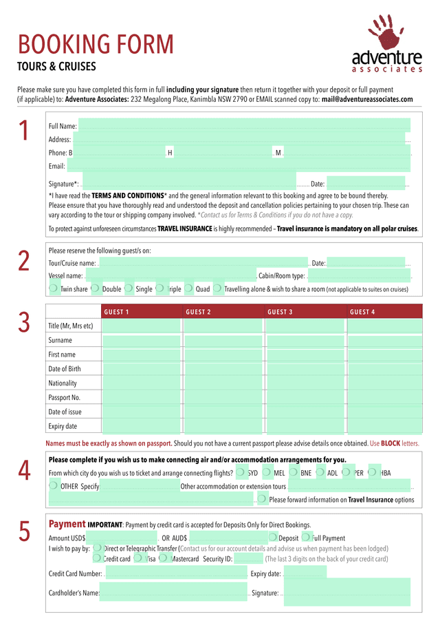 Booking Form For Tours  Cruises screenshot