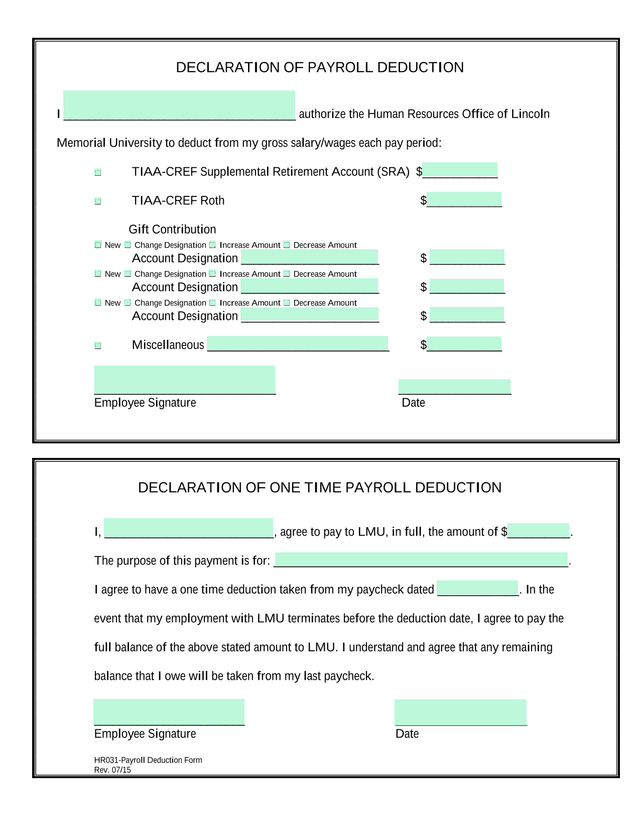 Declaration Of Payroll Deduction screenshot