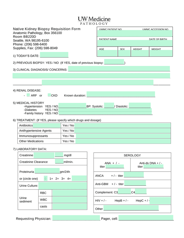 Native Kidney Biopsy Requisition Form screenshot
