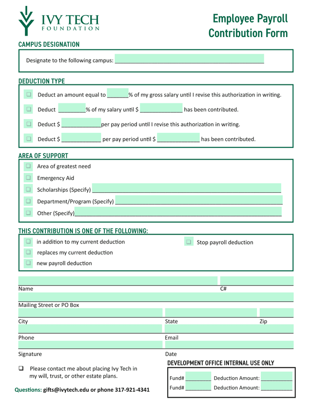 Employee Payroll Contribution Form screenshot
