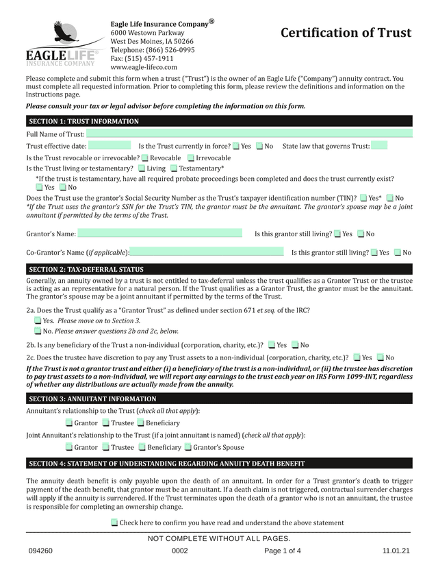 Certification Of Trust screenshot