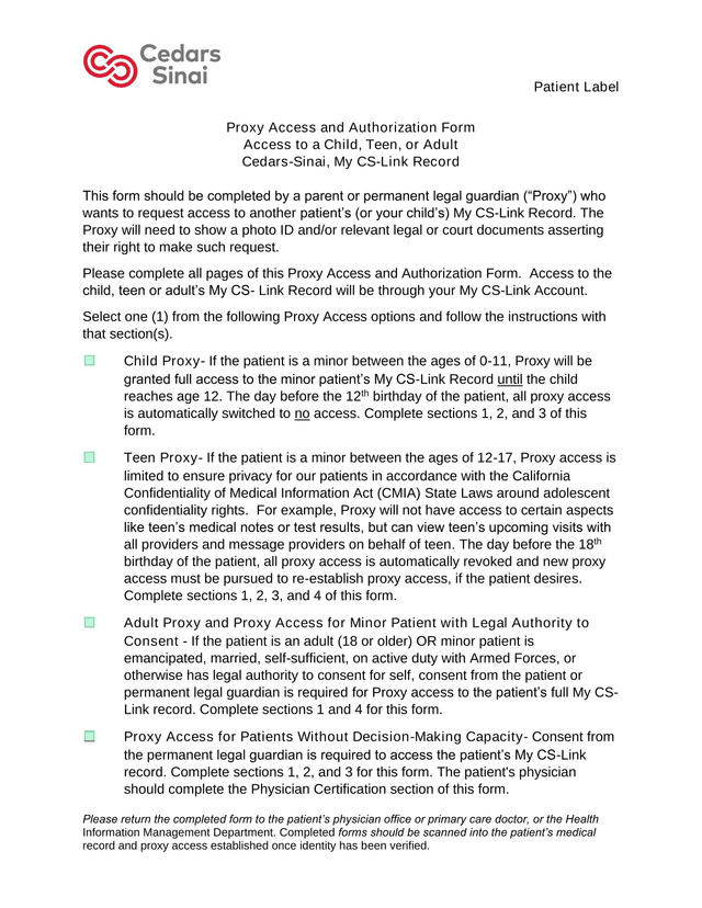 Proxy Access And Authorization Form screenshot