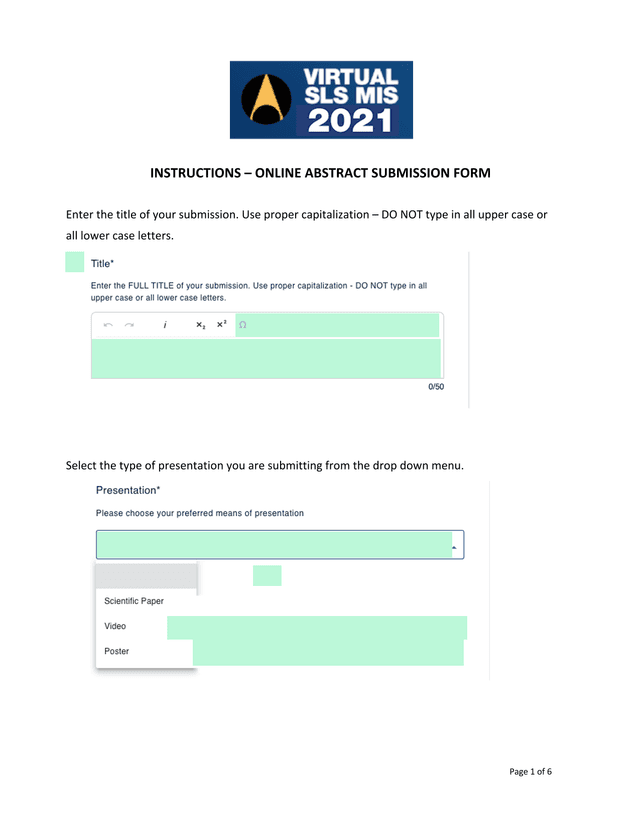 Instructions  Online Abstract Submission Form screenshot