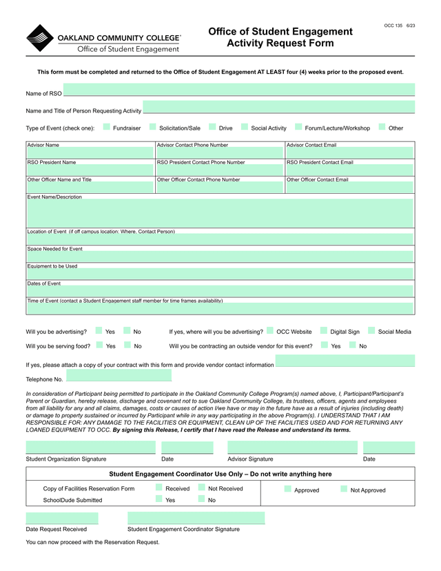 Activity Request Form screenshot