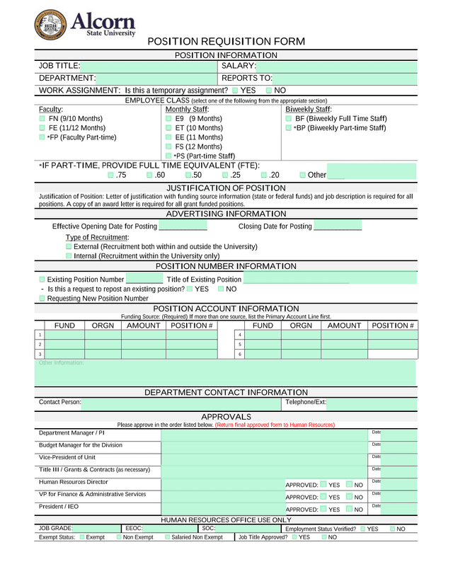 Position Requisition Form screenshot