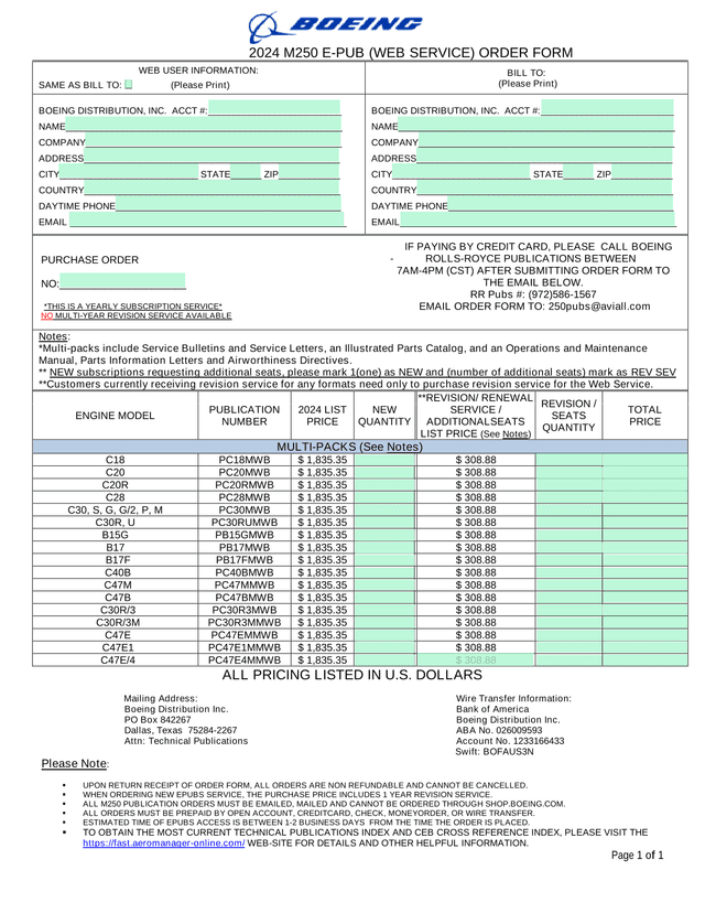 2024 M250 E PUB (WEB SERVICE) ORDER FORM screenshot