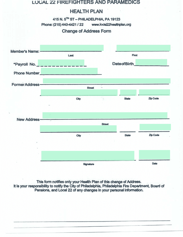 Change Of Address Form screenshot