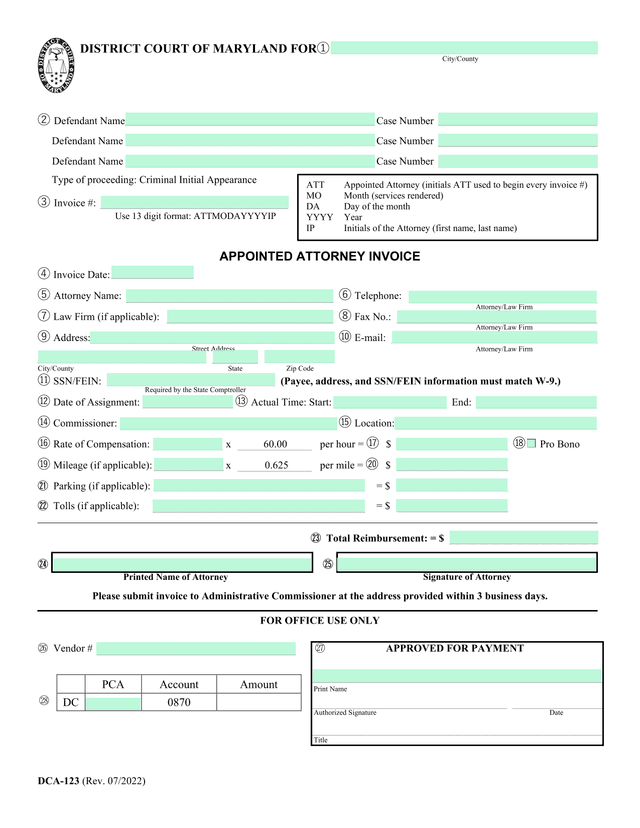 Appointed Attorney Invoice screenshot