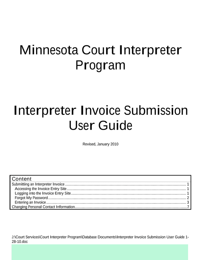 Interpreter Invoice Submission User Guide screenshot