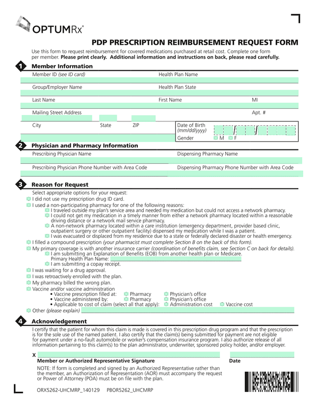 PDP Prescription Reimbursement Request Form screenshot