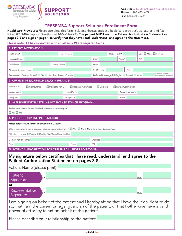 CRESEMBA Support Solutions Enrollment Form screenshot