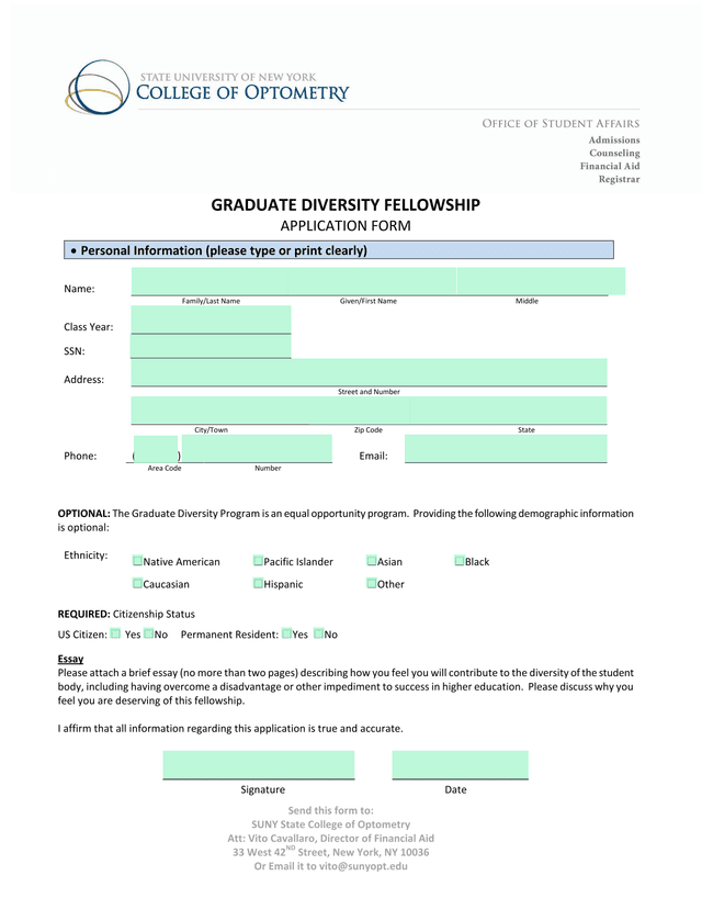 Graduate Diversity Fellowship Application Form screenshot