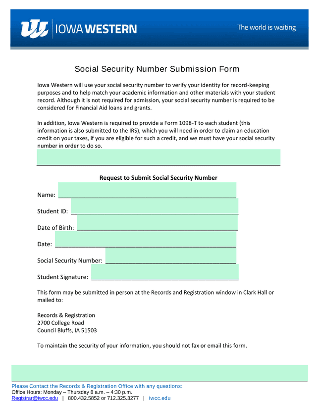 Social Security Number Submission Form screenshot