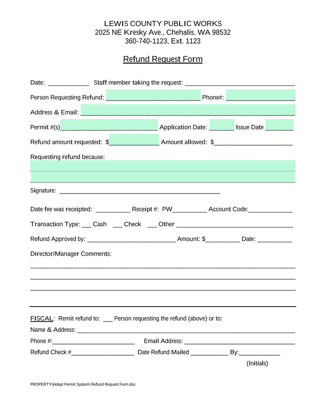 Refund Request Form screenshot