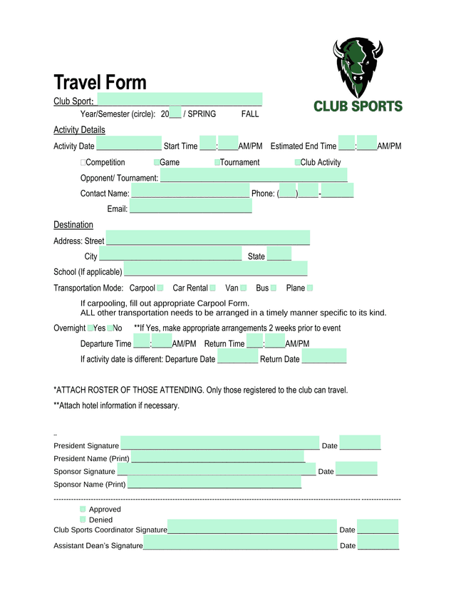 Travel Form screenshot