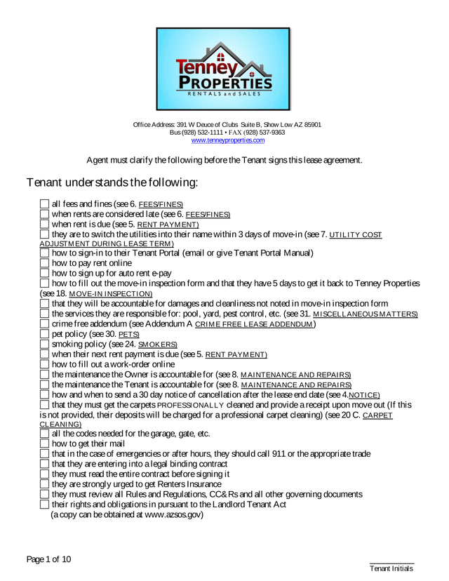 Lease Agreement screenshot