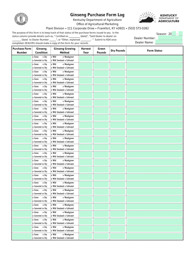 Ginseng Purchase Form screenshot