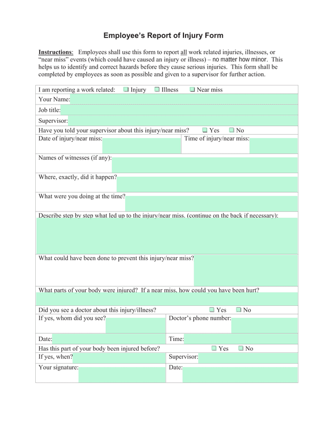 EmployeeS Report Of Injury Form screenshot