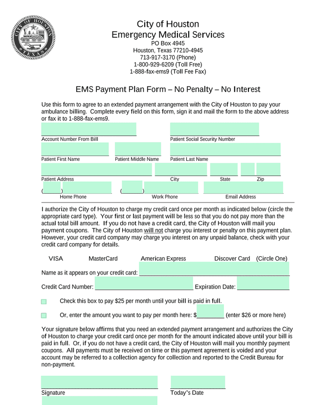 EMS Payment Plan Form  No Penalty  No Interest screenshot
