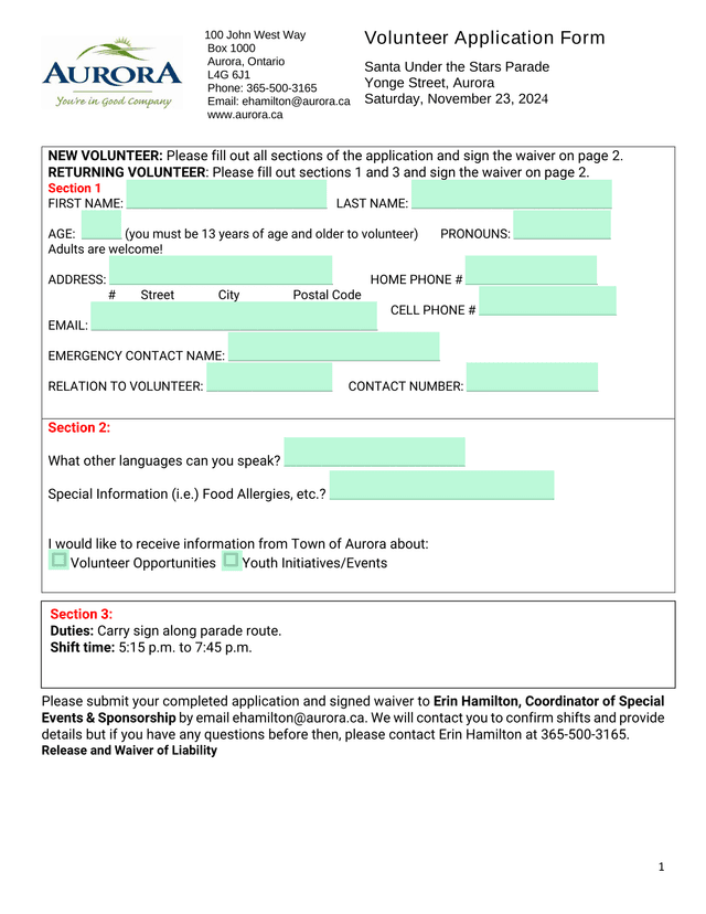 Volunteer Application Form   Santa Under The Stars Parade screenshot