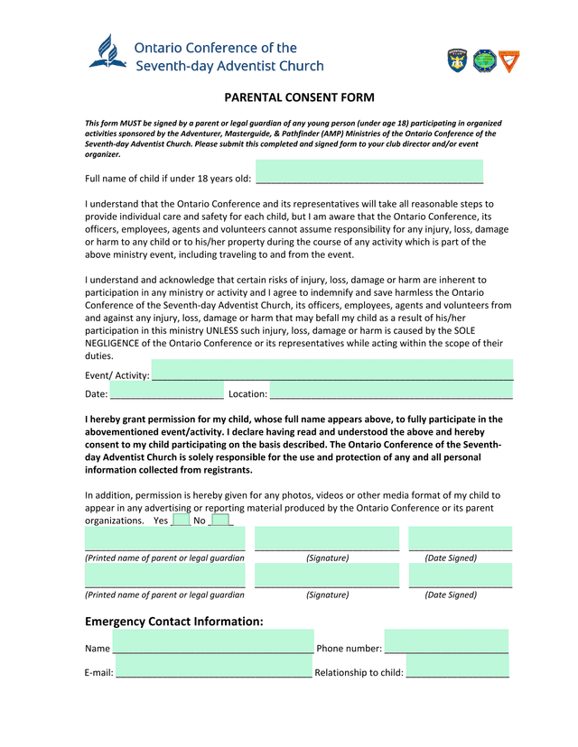 Parental Consent Form screenshot