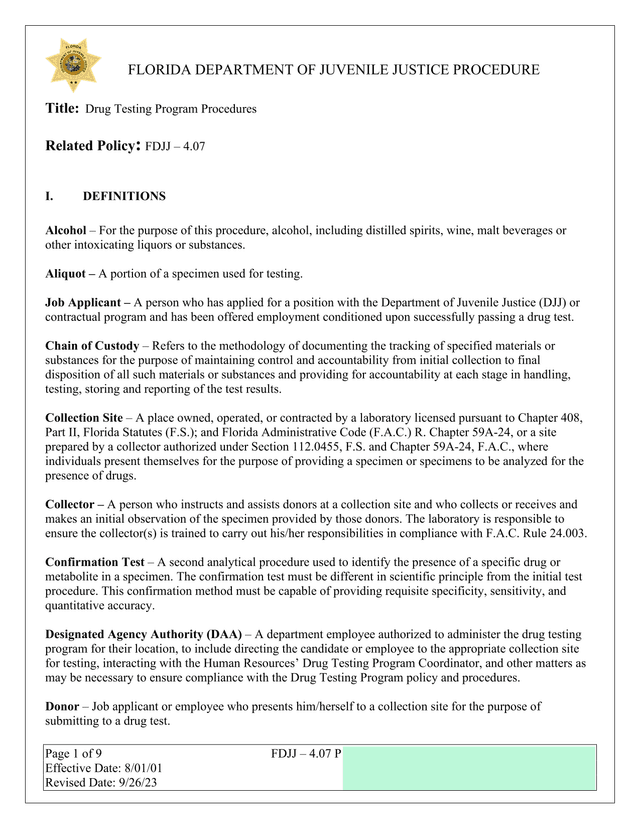Drug Testing Program Procedures screenshot