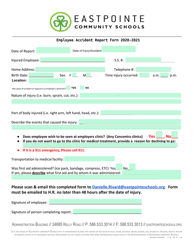 Employee Accident Report Form 2019 20 screenshot