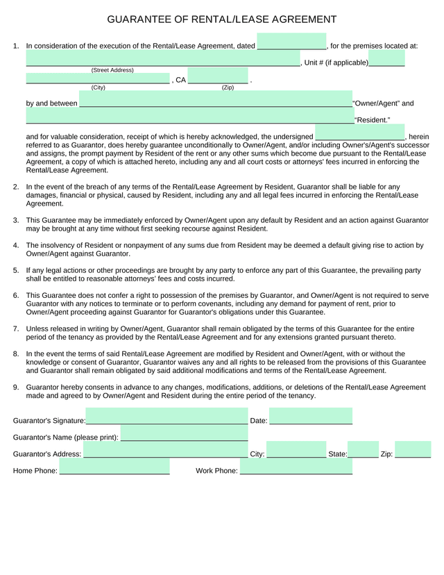 GUARANTEE OF RENTALLEASE AGREEMENT screenshot