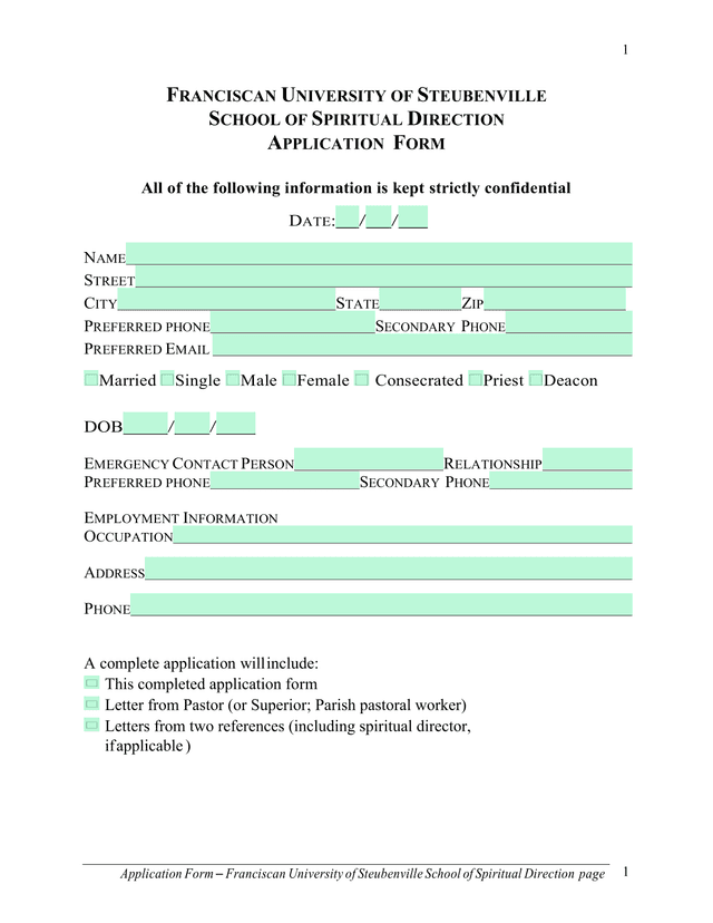 Application Form  Franciscan University Of Steubenville School Of Spiritual Direction screenshot