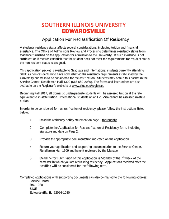 Application For Reclassification Of Residency screenshot
