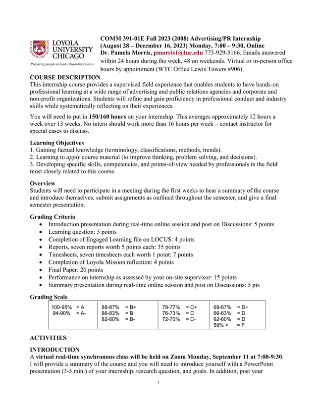 COMM 391 01E Fall 2023 (2008) AdvertisingPR Internship screenshot