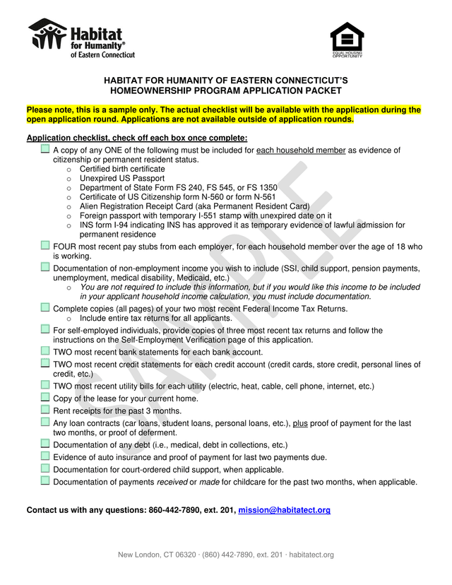 Habitat For Humanity Of Eastern ConnecticutS Homeownership Program Application Packet screenshot