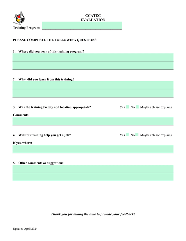 CCATEC Evaluation Training Program screenshot