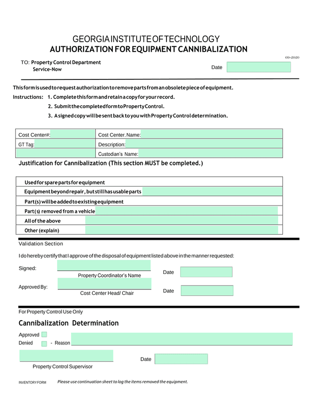 Authorization For Equipment Cannibalization screenshot