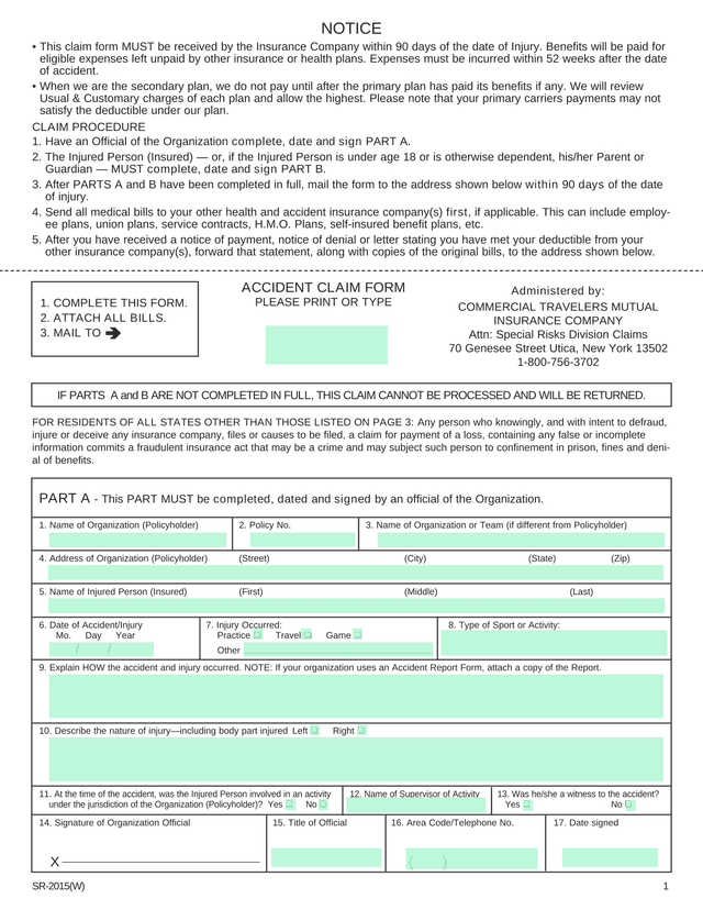 Accident Claim Form screenshot